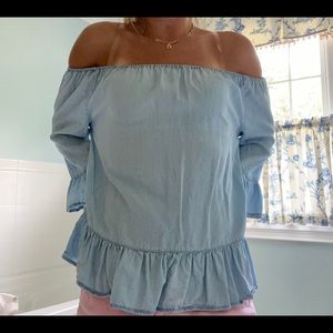 Off the shoulder blue top